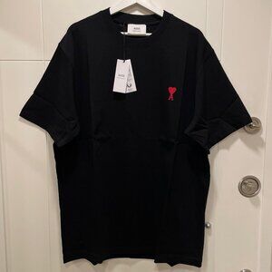 XL AMI MEN`S COTTON T-SHIRT BLACK RELAXED FIT